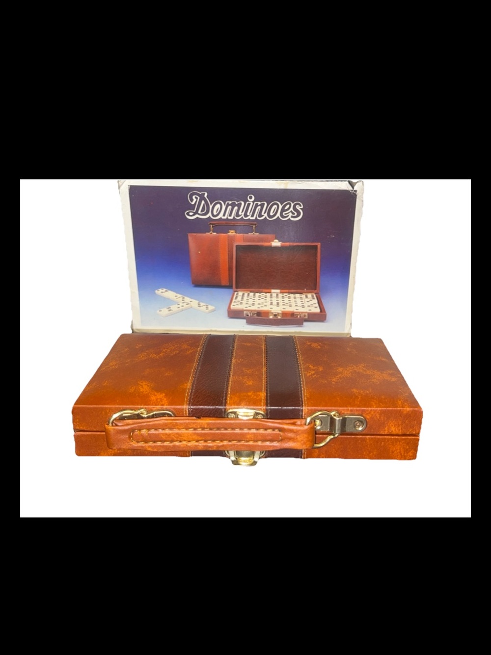 Vintage Style Dominoes Set in Brown Carry Case